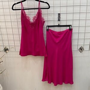 Fuschia Silke Lace Trim Skirt Set